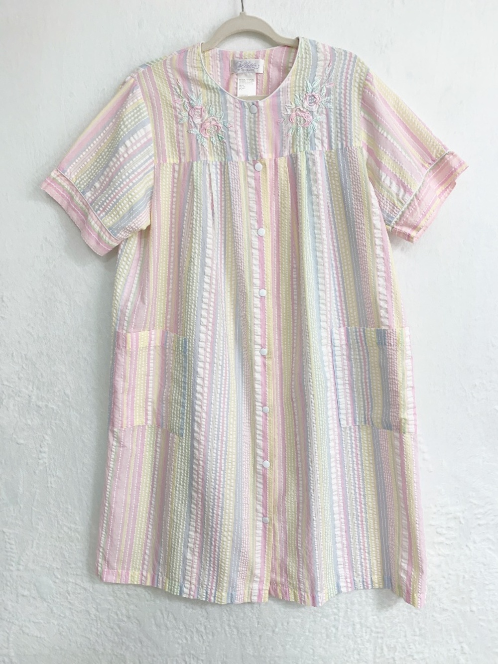 Collette by Miss Elaine Pastel Stripe Seersucker Housecoat Sz M